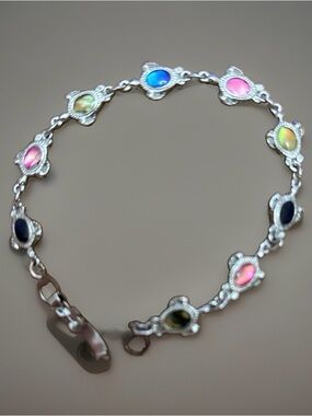 Vintage Abalone Bracelet Turtle Silver Tone Signed SJ Link Shaped Sea Turtles